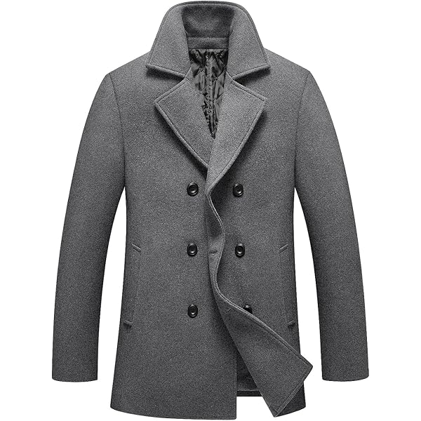 Dninmim Men Double-Breasted Wool Blends Cashmere Long Trench Coats